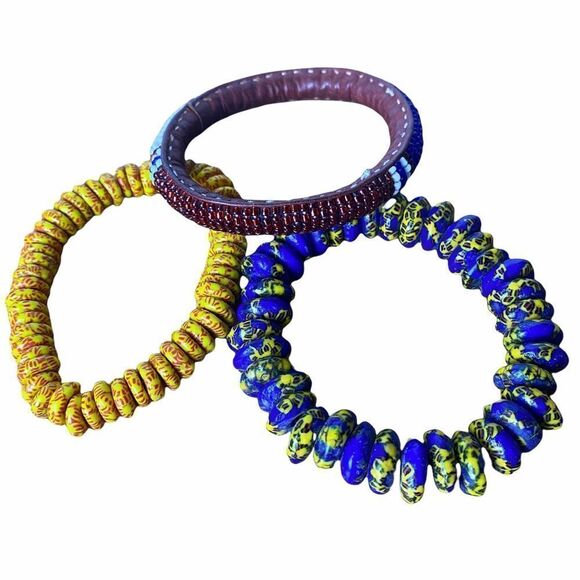 African Krobo Recycled Glass Beaded Bracelet Set - Picture 1 of 2